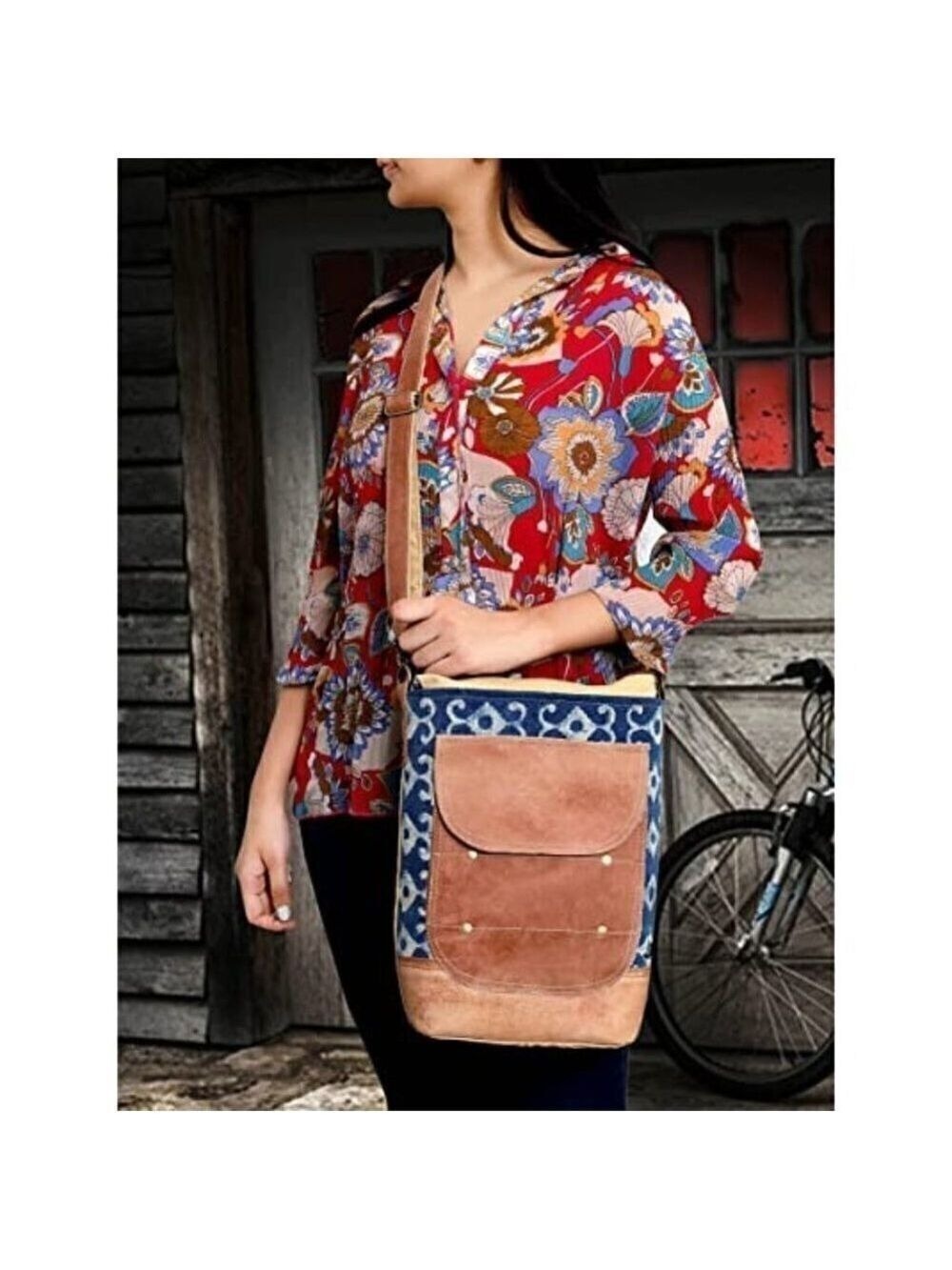 𝅺🆕 Royal Blue Hobo Leather Shoulder Bag Upcycled Cowhide Canvas Crossbody NWT